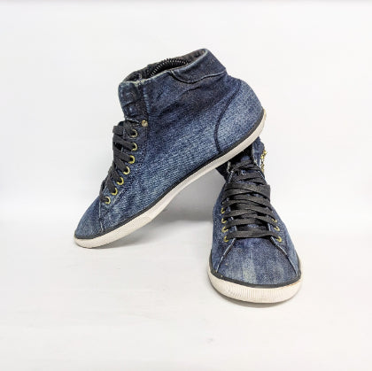 Mens Blue Canvas Lace Up Lifestyle High Top Sneakers